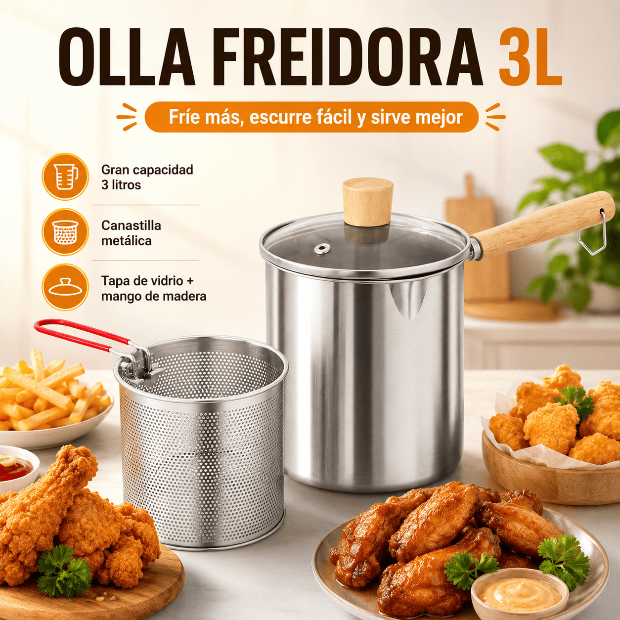 OLLA FREIDORA DE ACEITE DE GRAN CAPACIDAD – 3 LITROS