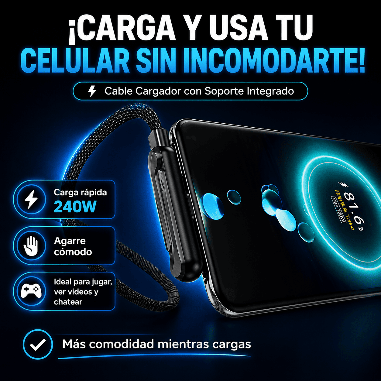 Cable Cargador con Soporte para Celular