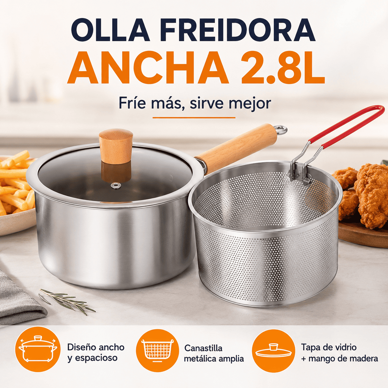 OLLA FREIDORA DE GRAN CAPACIDAD PARA FREIR 2.8L