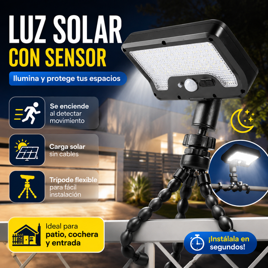 Luz Solar con Sensor de Movimiento y Trípode Flexible